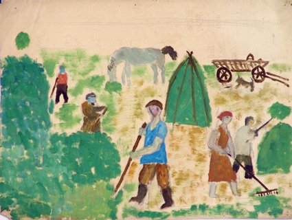 Рисунок сенокоса в деревне