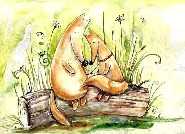 Лисенок в траве рисунок