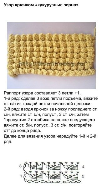 Вязка кукуруза спицами схема вязания