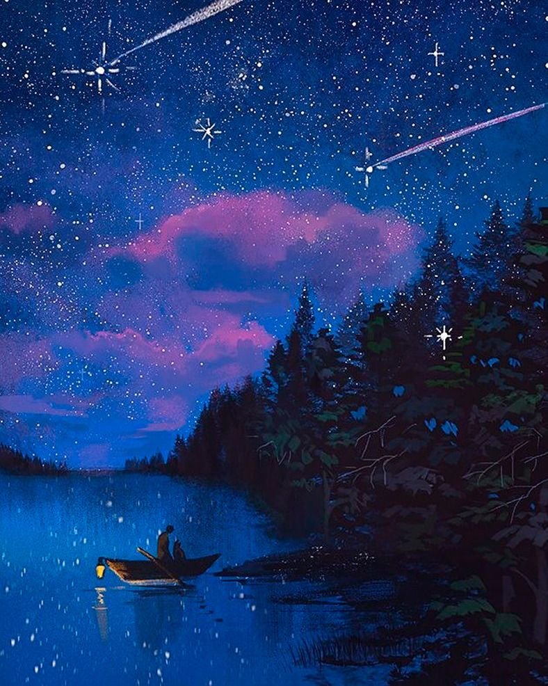 Произведение звездопад. Сказочное звездное небо. Сказочное ночное небо. Звездопад живопись. Сказочное ночное небо со звездами.