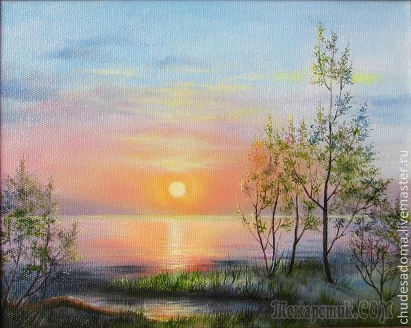 Летний рассвет гуашью