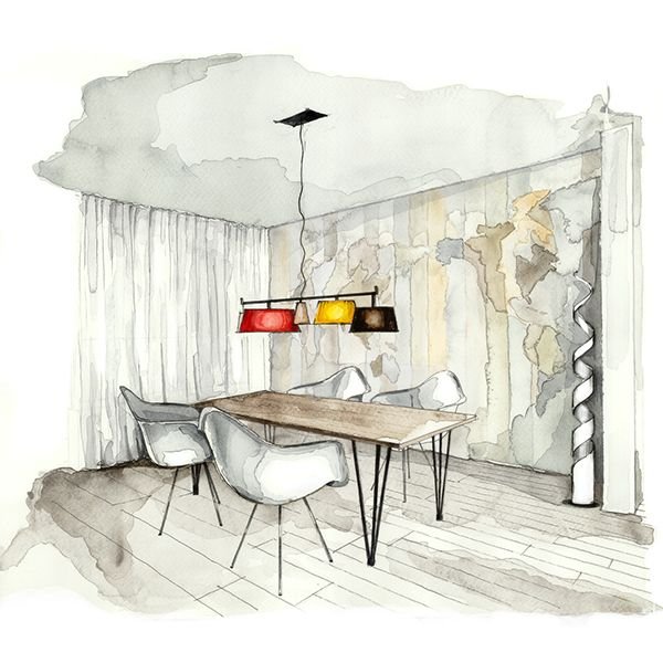 Акварельные зарисовки интерьера