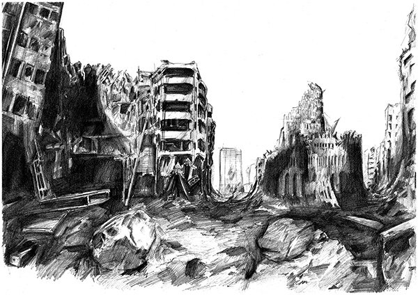 Рисование разрушенных зданий