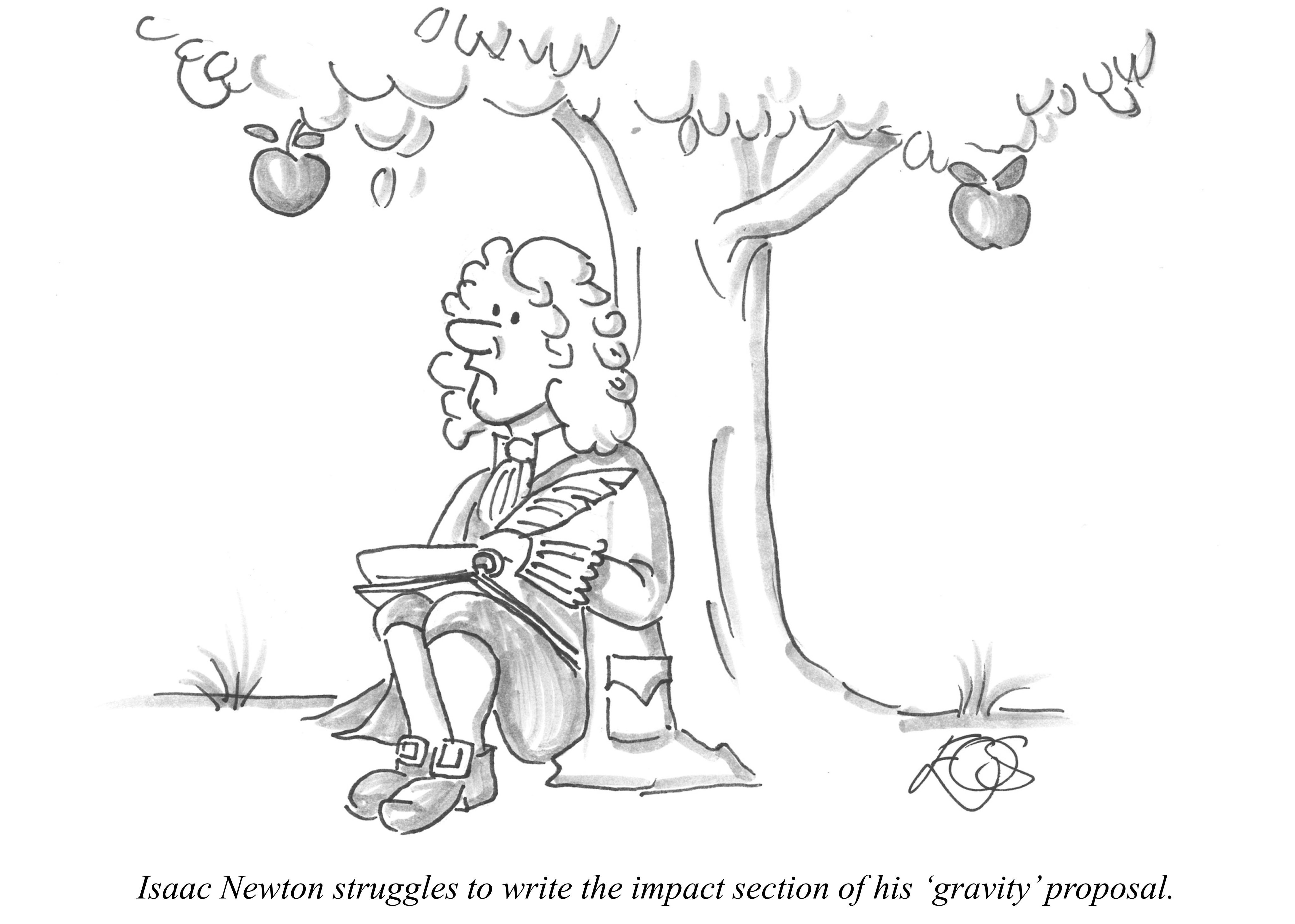 Исаак Ньютон за работой карикатура