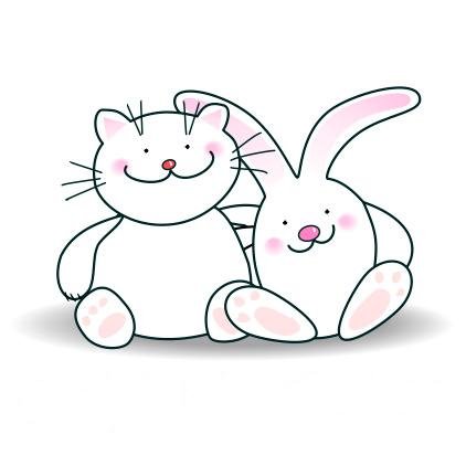 Кот обнимает кролика