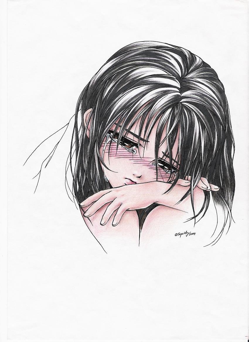 Рисунок плачущей девушки аниме