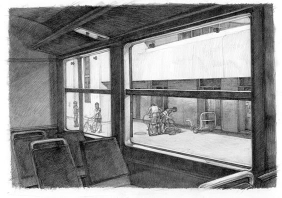 Трамвай внутри рисунок