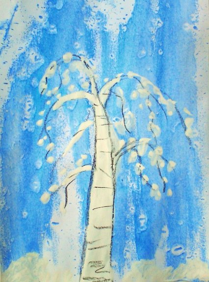 Зимний лес акварель