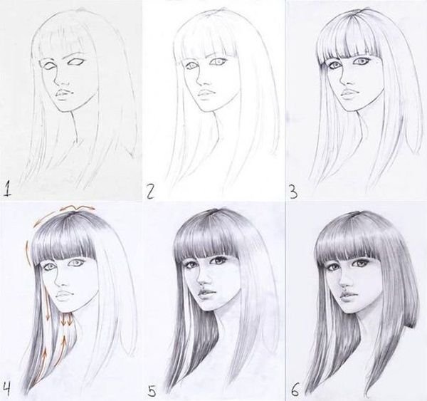 Рисование прямых волос карандашом