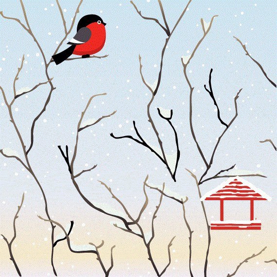 Кормушка со снегирями для рисования