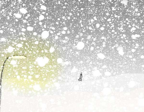 Хлопья снега с неба