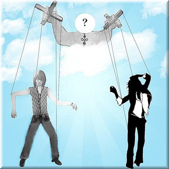 Человек управляет марионеткой