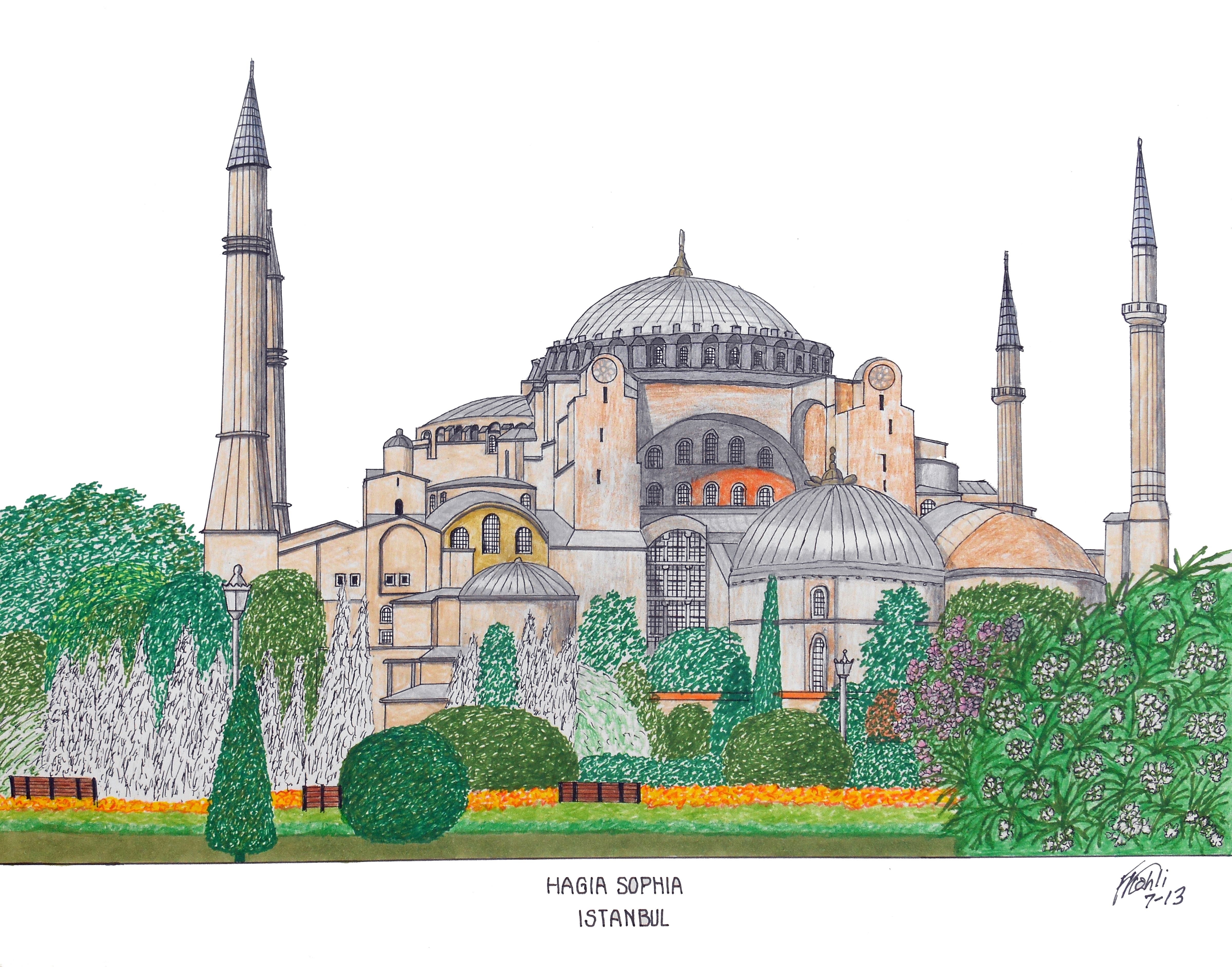 Храм Святой Софии в Константинополе зарисовка