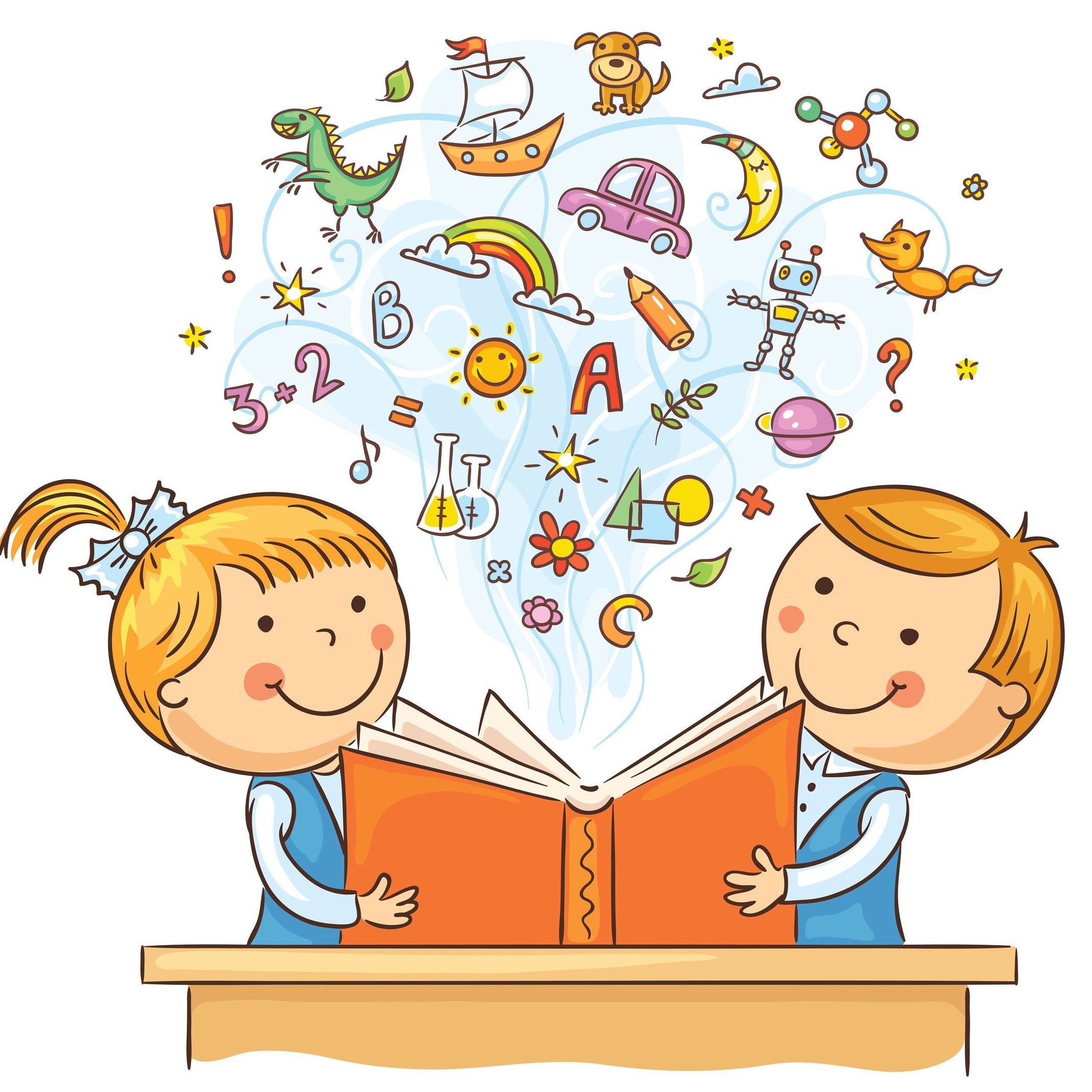 Дети читают книги на прозрачном фоне