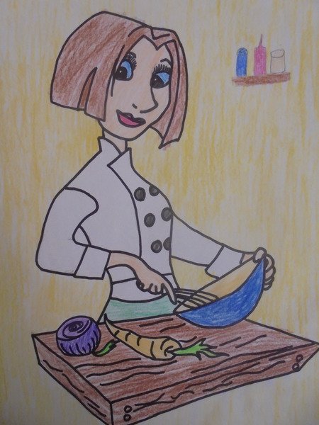 Рисования женщина на кухне