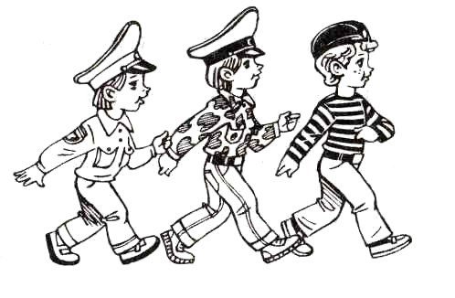 Дети шагают с флажками