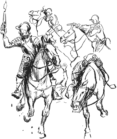 Зарисовка средневекового боя всадника