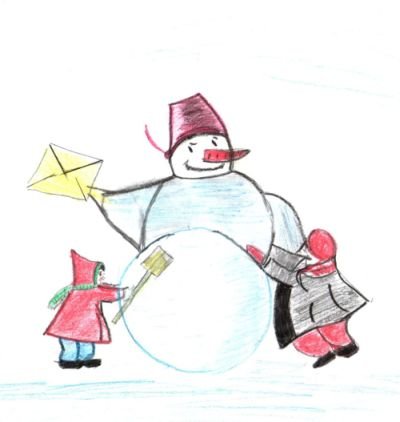Рисунок снеговика почтовик на новый год
