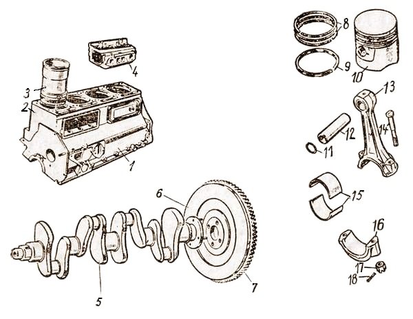 Кривошипно-шатунный механизм, блок цилиндров c20xe