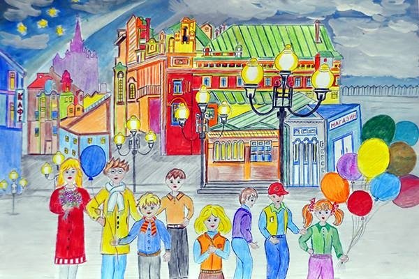 Рисование праздничный город