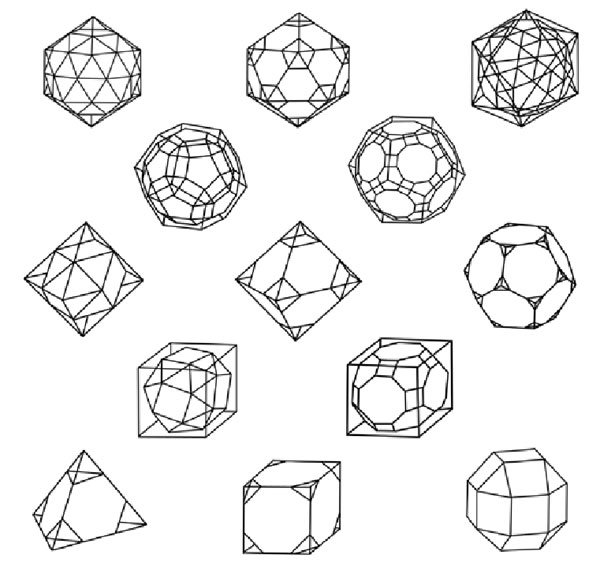Правильные многогранники черно белые