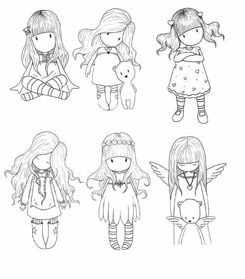 Раскраска текстильная кукла