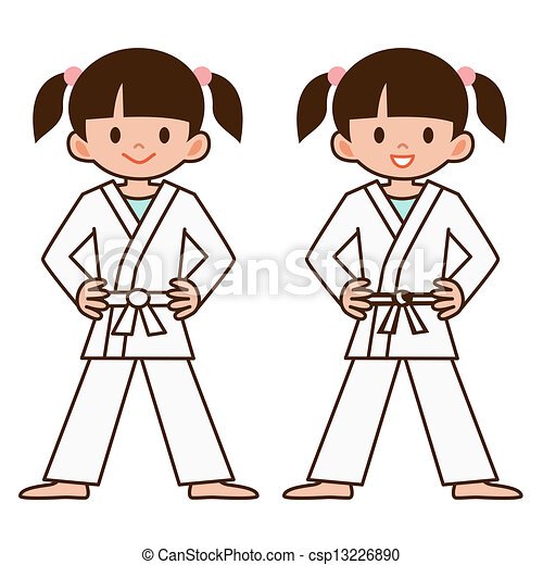 Девушка карате в кимоно вектор