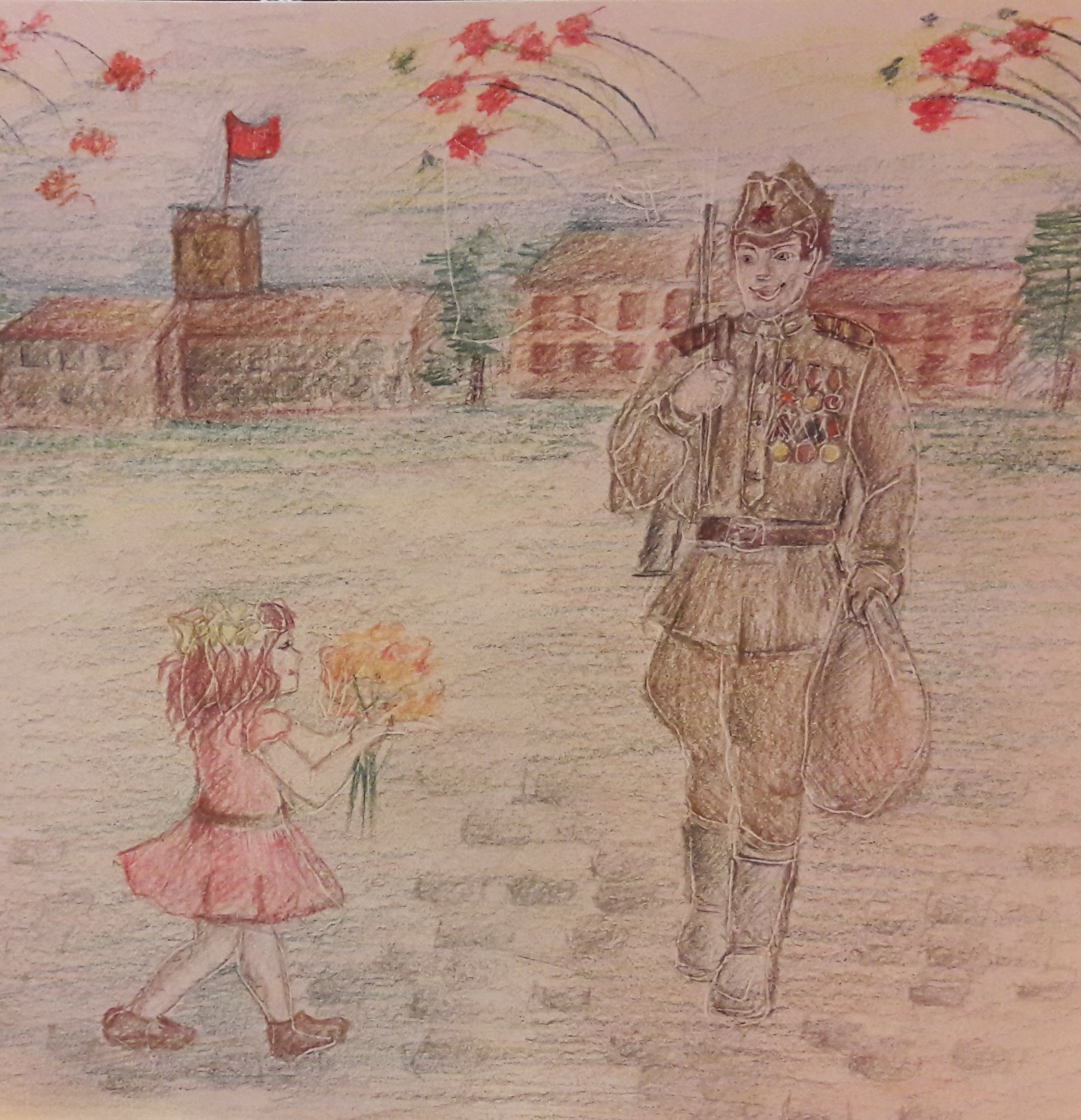 С возвращением домой с войны. Рисунок солдату. Встреча с войны рисунок. Военный образ иллюстрация. Солдат и девочка рисунок.