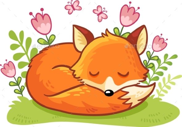 Мультяшная спящая лиса