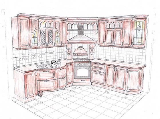Угловая кухня карандашом