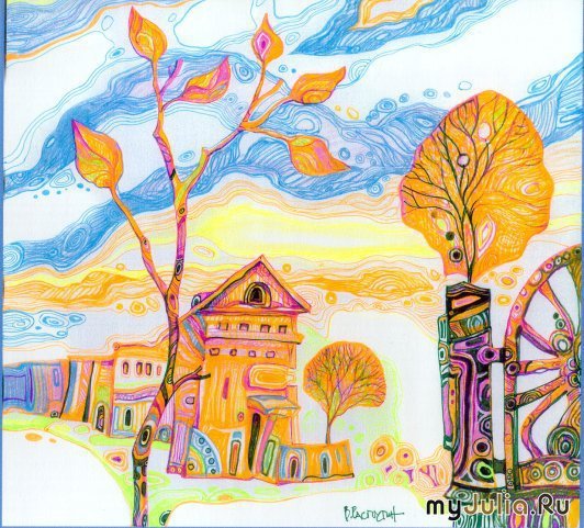 Город в теплых тонах рисунок