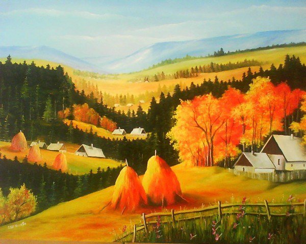 Осеннее поле гуашью