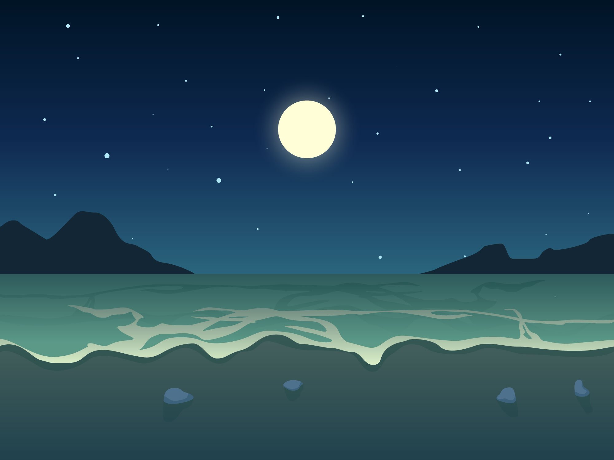 Мультяшная ночь картинки. Лунный пейзаж. Ночное море мультяшное. Ночные векторные пейзажи. Ночь мультяшная.