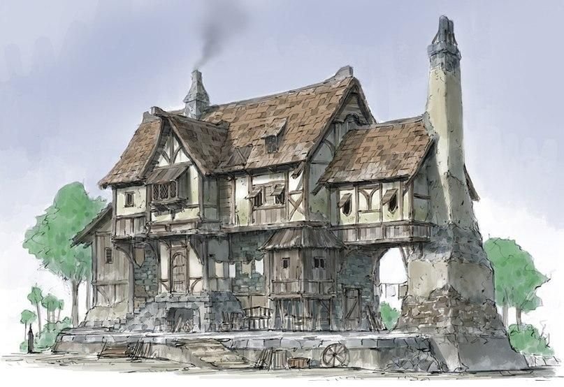 Арты дома 2. Средневековый дом. Средневековый каменный дом. Арты домов. Средневековый домик.