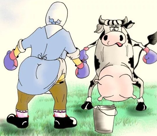 Корова с большим выменем рисунок