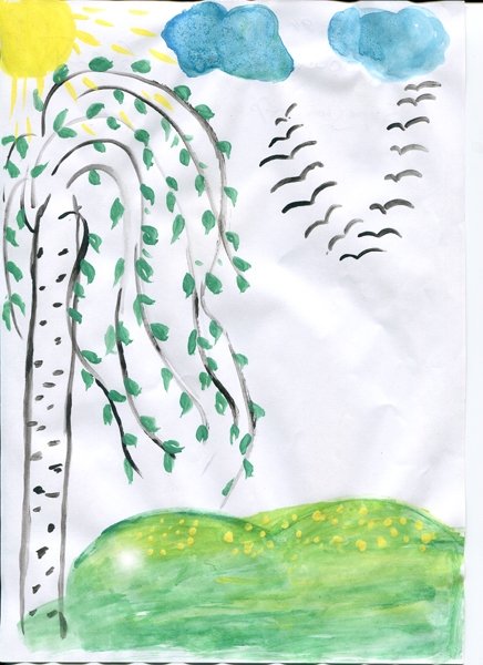 Рисование березы для детей