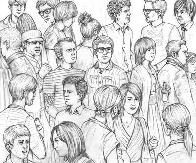 Толпа людей карандашом