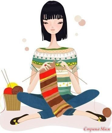 Рисованная девушка вязальщица