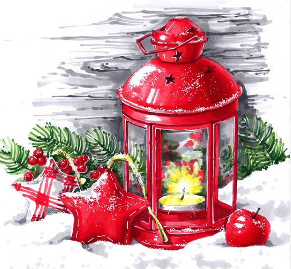 Акварельные Рождественские фонари