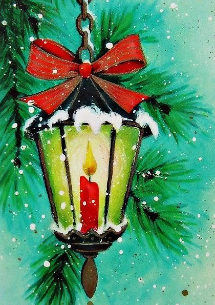 Новогодний фонарик акварель
