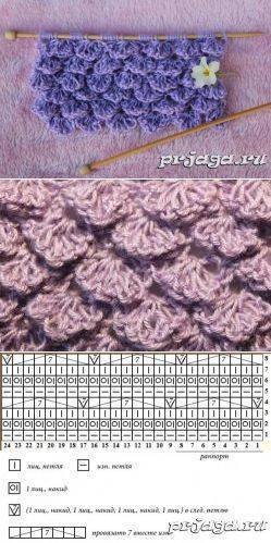 Узор чешуйки спицами схема