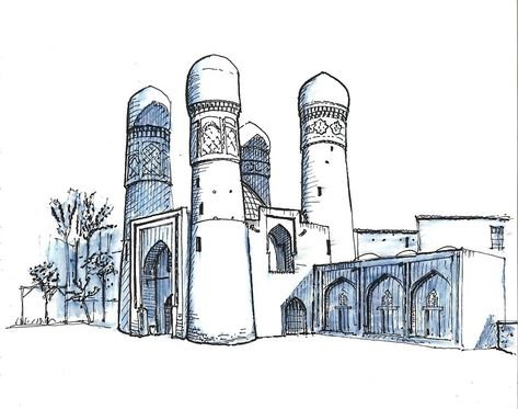 Площадь Регистан Узбекистан в карандаше