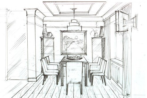 Эскиз комнаты в стиле классицизм