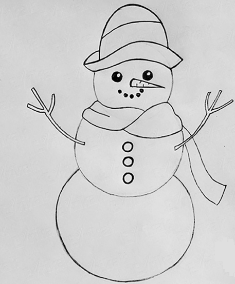 Снеговик карандашом для срисовки