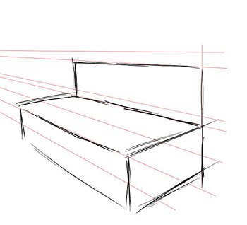 Скамейка вид сбоку в перспективе