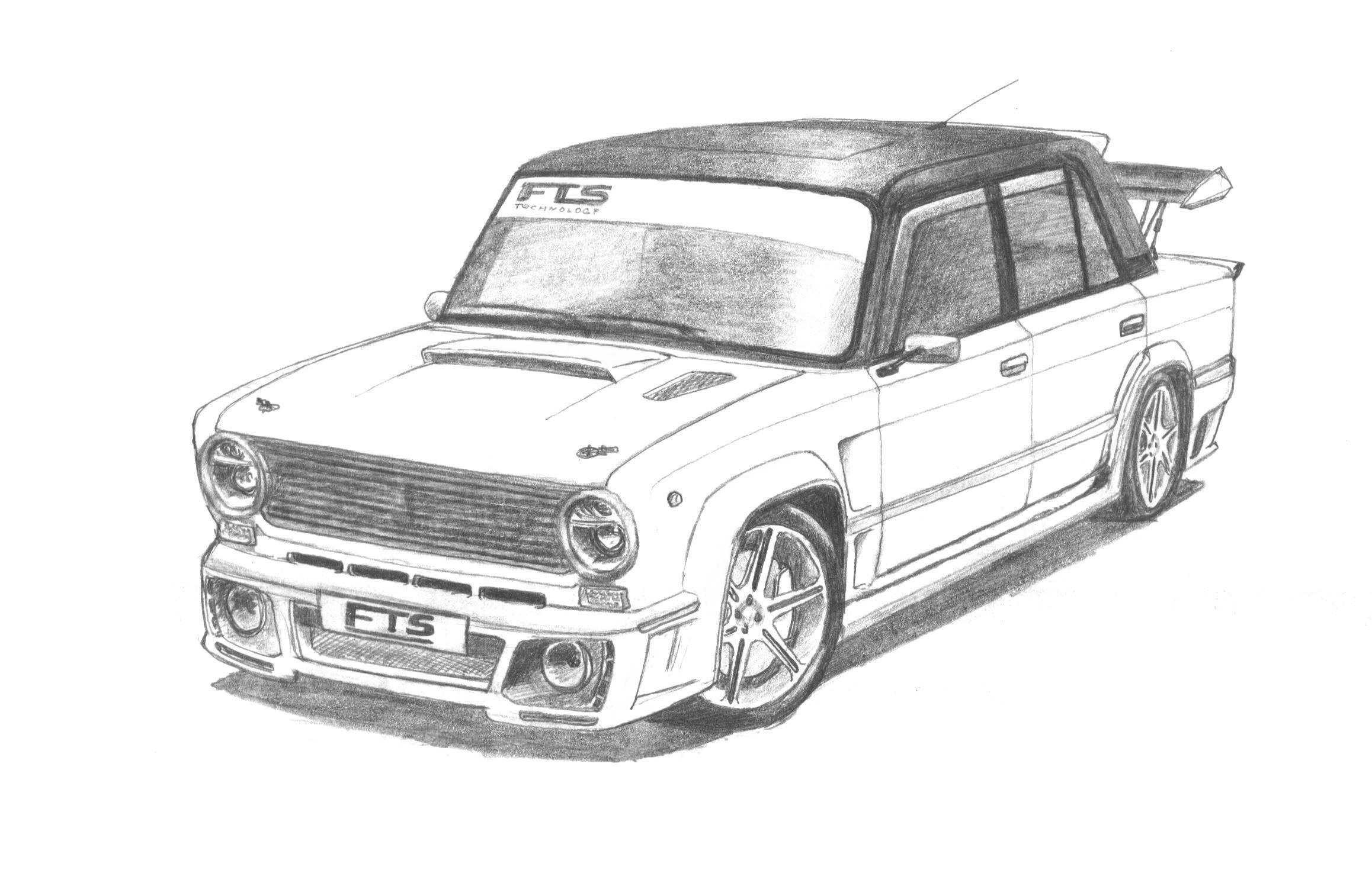 Рисунок ВАЗ 2101 карандашом спереди