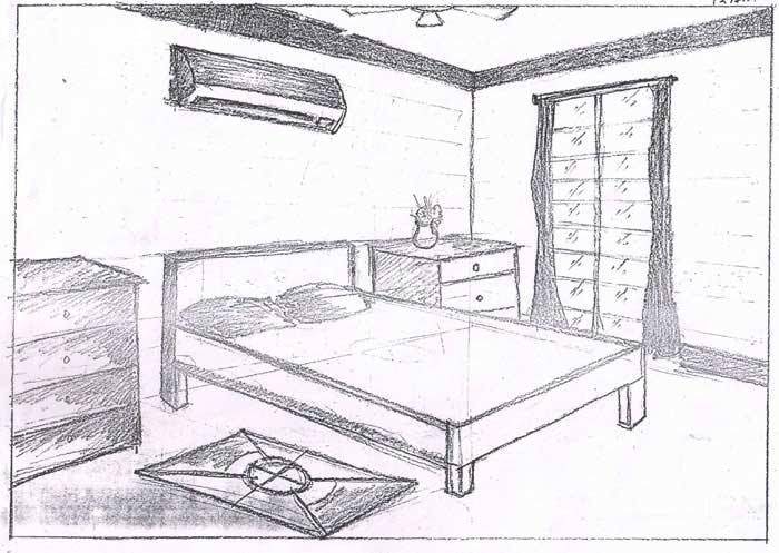 Рисунок комнаты 7 класс легко. Рисунок комнаты. Моя комната рисунок. Спальня в перспективе. Спальня карандашом.
