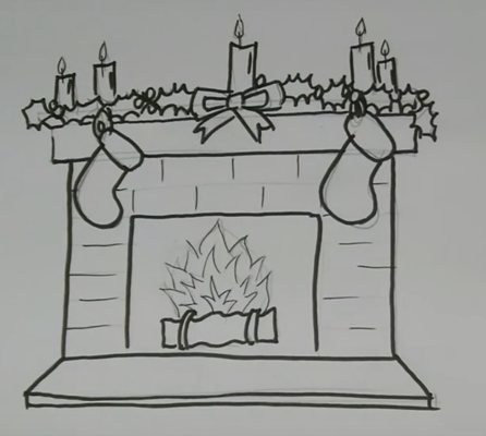 Новогодний камин карандашом