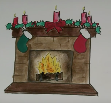 Поэтапное рисование камина