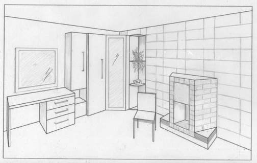 Угловой интерьер карандашом